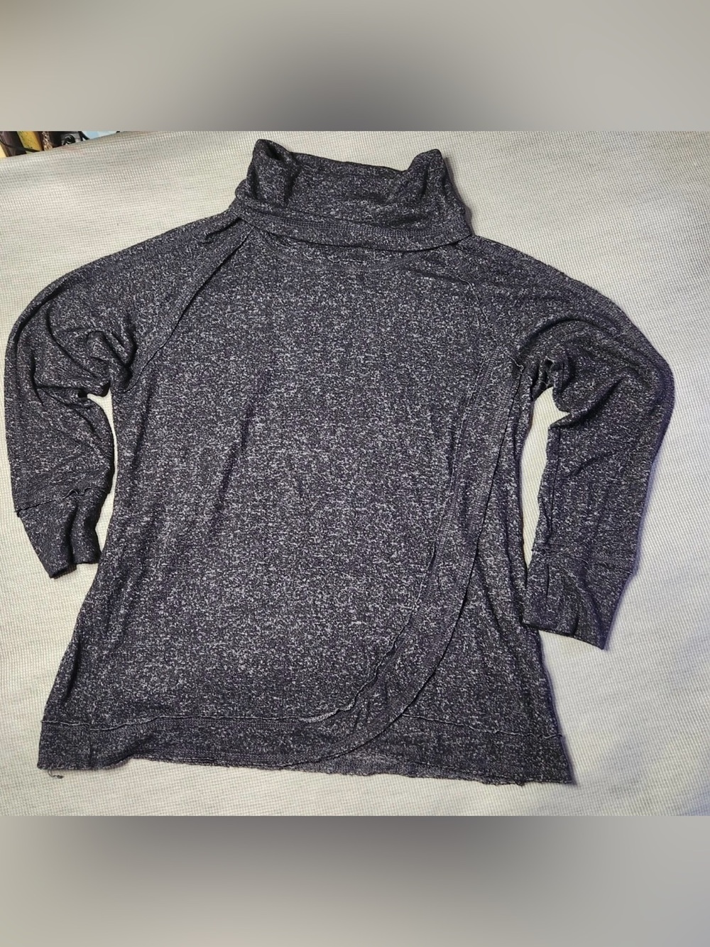 Womens Charcoal Grey Heather Cowl Neck
Long Sleeve Top Pullover Sweater